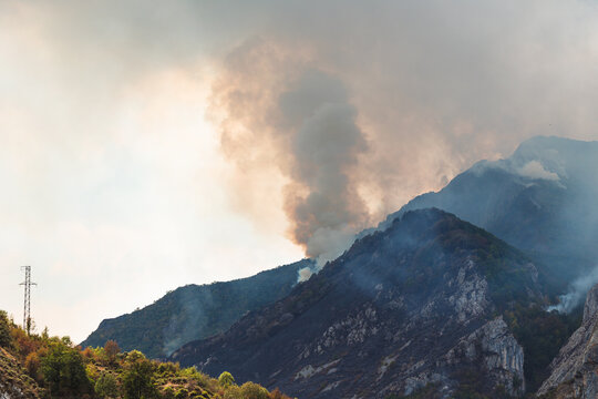 Smoke billows from forest fire in Somiedo Valley