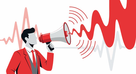 Illustration of a man with a megaphone announcing information or promotion
