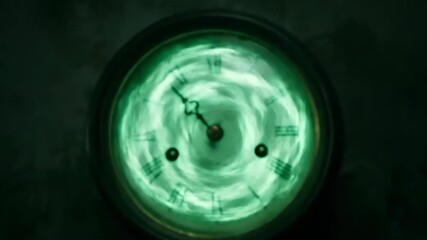 Glowing green clock face with Roman numerals showing time in vintage antique style light - Powered by Adobe