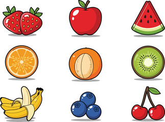Tropical and Seasonal Fruit Vector Set Isolated
