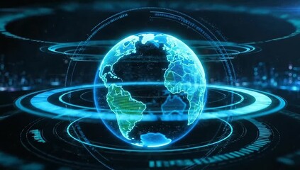 Futuristic digital globe with glowing data streams, representing global connectivity and technology. - Powered by Adobe