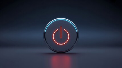 Red glowing power button with blue accents on dark background