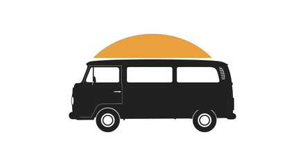 Retro camper van with pop-top roof silhouette ready for adventure travel and outdoor exploration