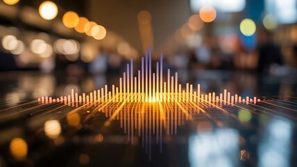 Abstract glowing data visualization with city bokeh