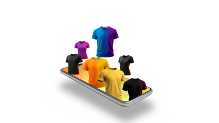 Fashion Clothing Emerging from Smartphone. T-shirt Digital Concept Animation