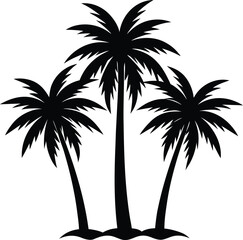 Obraz premium Silhouette of three tall palm trees on a tropical island paradise