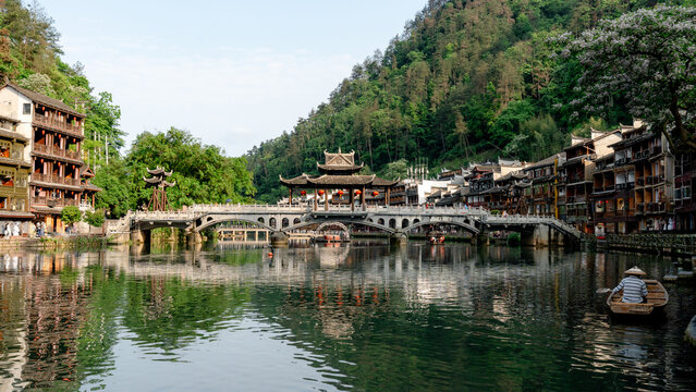 Fenghuang Old Town with bridge view over Tuojiang River