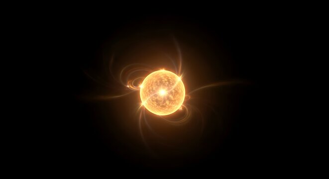 Bright glowing energy orb with radiating light in dark space - Powered by Adobe