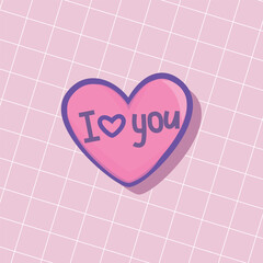 A pink heart with the phrase "I love you" written inside, set against a light pink grid background. Perfect for Valentine's Day or romantic designs.