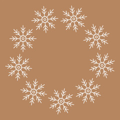White geometric snowflake cluster on warm brown background, seamless holiday pattern for cozy winter cards, textiles, and decorations