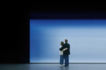 Obraz premium Intimate embrace under soft blue light, highlighting emotional c