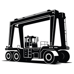 Container Handling Straddle Carrier Silhouette Icon – Port Terminal Equipment Vector, Cargo Transportation Vehicle, Industrial Loader, Heavy Machinery for Shipping, Logistics and Freight Illustration