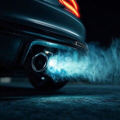 close up of a sports car exhaust with flames