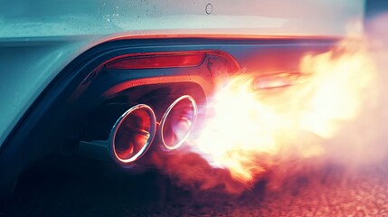 close up of a sports car exhaust with flames