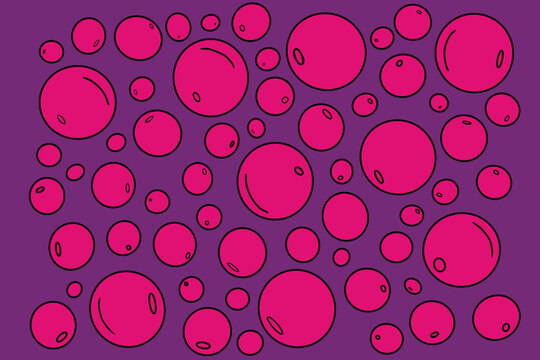 Pink bubbles on purple background in geometric design
