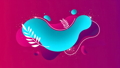 Obraz premium Colorful abstract shape design with botanical elements on a gradient background with copy space