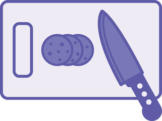 Colored Cutting Board Icon. Vector Illustration. Knife and Sliced ​​Sausage. Kitchen Utensil Used for Cutting Food. Cooking Concept