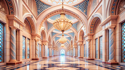 Ornate Grand Hallway with Chandeliers and Arches architecture