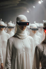 crowd of women in VR glasses