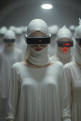 crowd of women in VR glasses