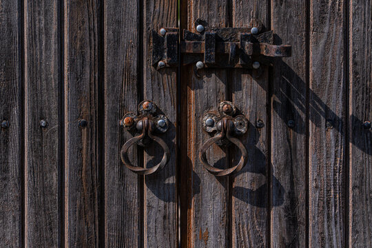 Rustic wooden door in ancient Mtskheta, Georgia