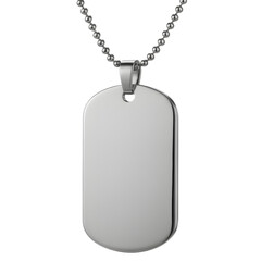 Shiny Silver Dog Tag Necklace With Metal Chain Used As Fashion Jewelry And Military Symbol