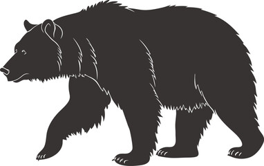 Clean Simple Silhouette of a Grizzly Bear in Profile No Shadows or Highlights Black on White