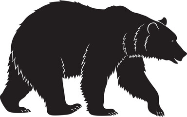Minimalist Grizzly Bear Silhouette Walking Against White Background Black Profile Illustration