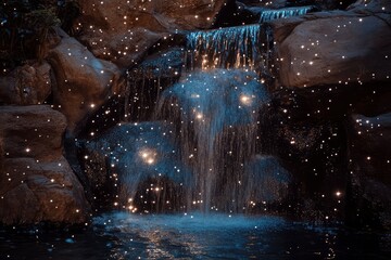 Aquarius Artwork with Reflective Metallic Starry Waterfall