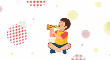 Joyful Child Biting Pizza Slice, Representing Dietary Delights and Childhood Pleasure