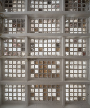 Glass block ceiling in unfinished building