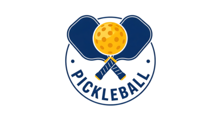Pickleball Game Logo With Crossed Paddles and Ball isolated on a transparent background