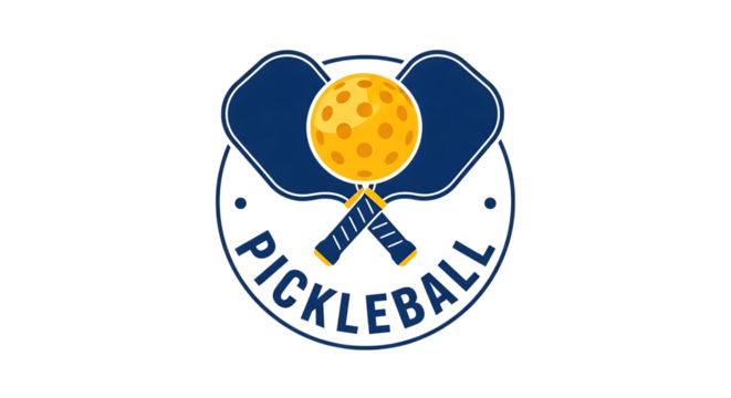 Pickleball Game Logo With Crossed Paddles and Ball isolated on a transparent background