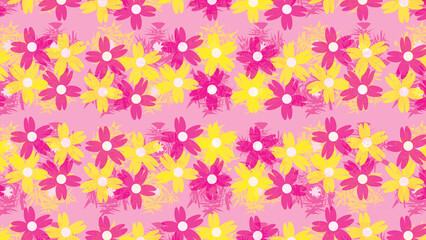 Bright Pop Art Pink & Yellow Floral Seamless Pattern PNG - Retro 60s Flower Power Tile