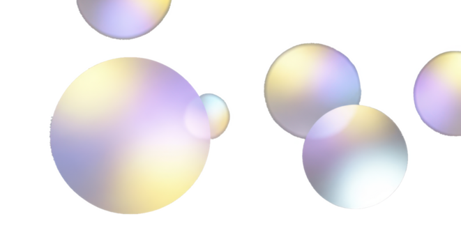 A group of iridescent bubbles floating in the air, isolated on transparent background