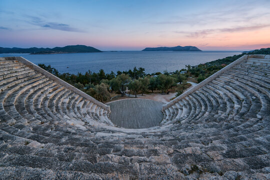 Antiphellos theater at sunset in Kas, Turkey