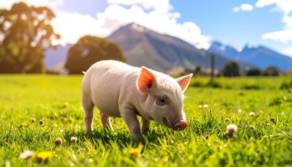Piglet in a grassy field