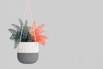 Hanging planter with lush ferns, combining modern design and vib