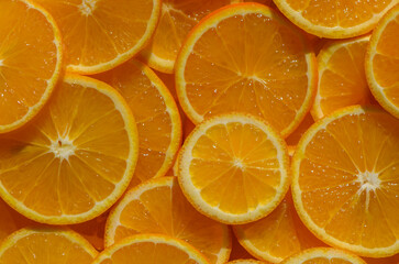 Bright background of sliced oranges