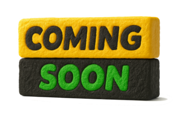 Illustration of coming soon message isolated on transparent background, announcement of new product
