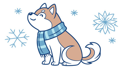 SVG art: A Happy Shiba inu in a Cozy winter vibe with with a scarf, tinted with Frosty Winter tones