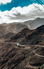 View of a carved road high in the mountains.