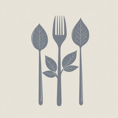 Creative design combining cutlery and leaves symbolizes organic dining and sustainable food practices - Low Contrast