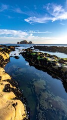 Coastal pools under a vibrant sky