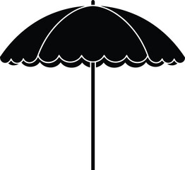 Beach Umbrella Silhouette Vector – Scalloped Canopy with Pole for Summer, Shade, Vacation, Leisure, and Outdoor Design Themes © Sharon 