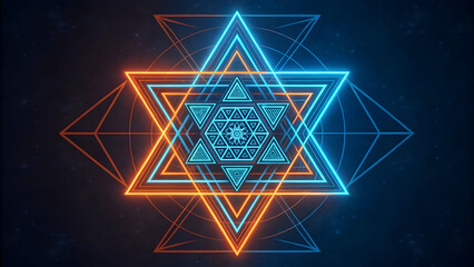 Glowing Neon Geometric Star of David Sacred Geometry Abstract Background image