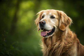 Obraz premium Golden Retriever dog portrait with soft green blurred background animal