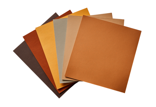 Swatch of earthy colored paper sheets isolated on a transparent background