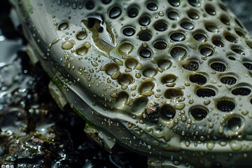 Anti-slip tread of water shoe with detailed texture on wet rock