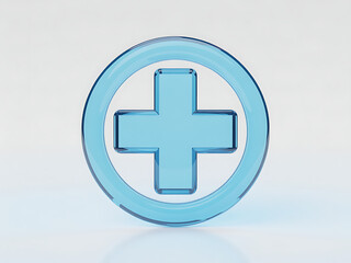 Obraz premium Blue medical cross symbol inside a circular outline on a light background